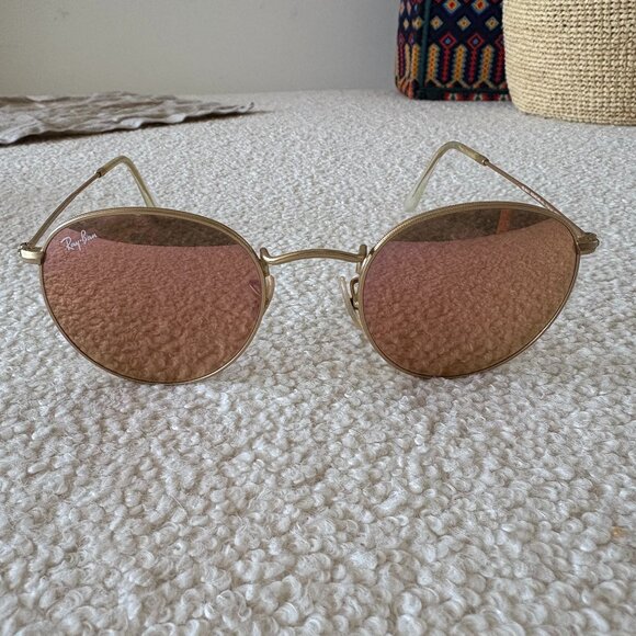 Ray-Ban Round Metal Flash Lenses Matte Gold Brown Mirror Pink main image 5